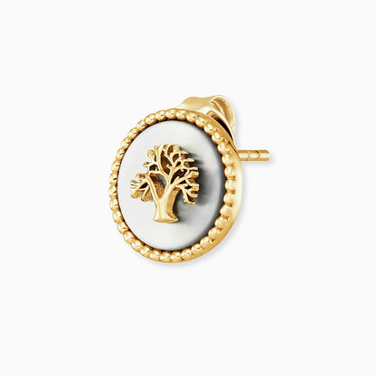 Engelsrufer women's earrings in gold with tree of life on white mother-of-pearl