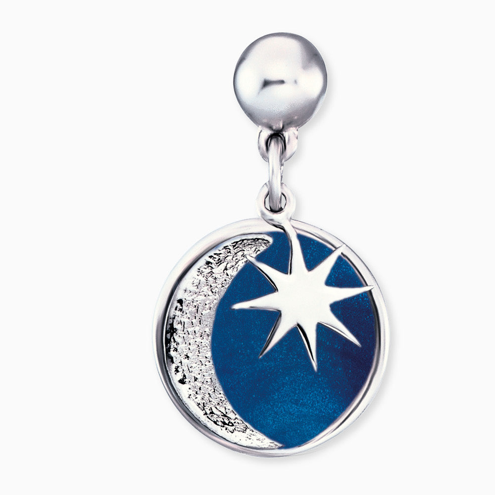 Silver stud earrings with sun, moon & star pendants