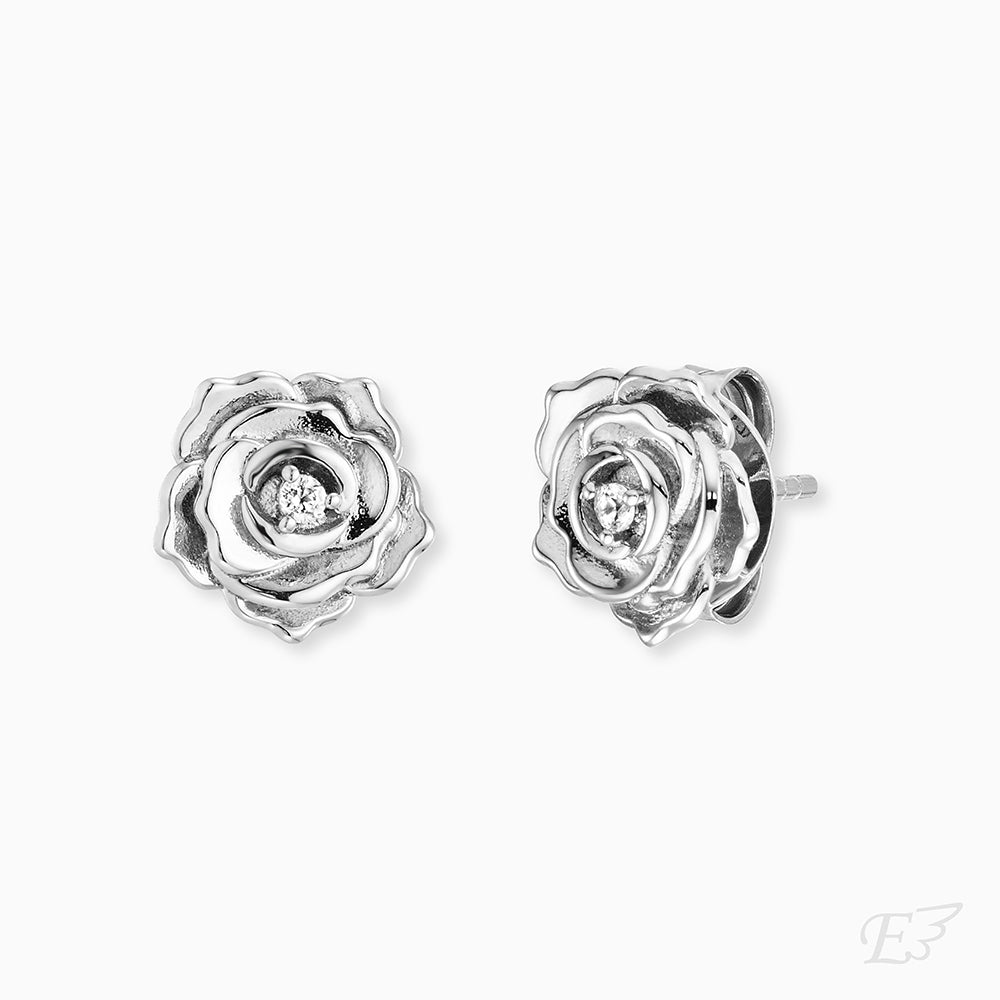 2er Schmuckset 925er Silber Halskette Ohrstecker Rose