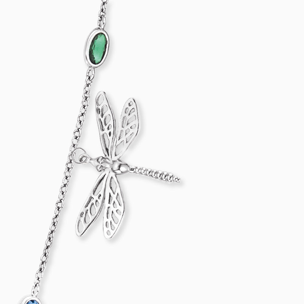 Engelsrufer women's silver necklace 80 cm with colored zirconia, ginkgo, dragonfly and butterfly