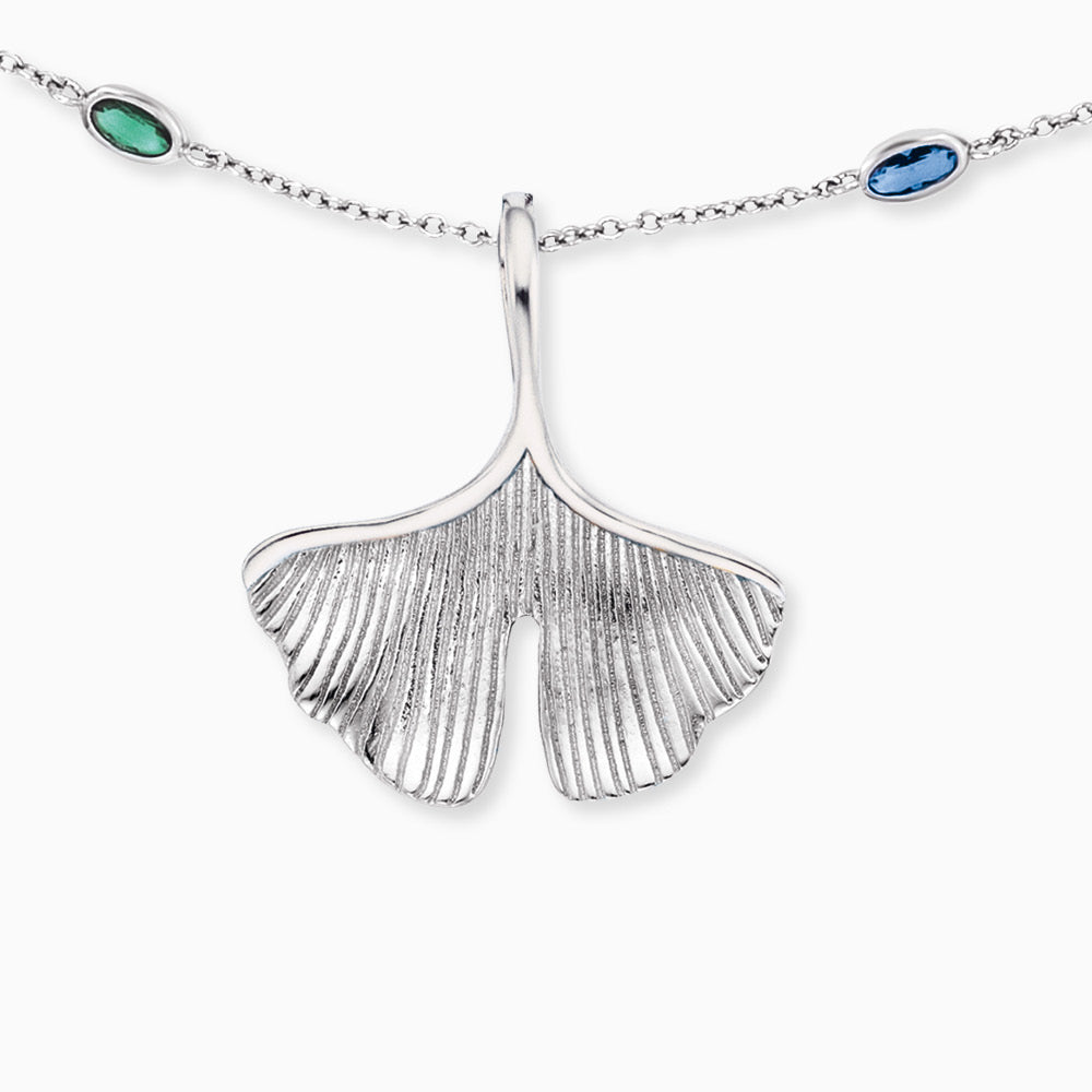 Engelsrufer women's silver necklace 80 cm with colored zirconia, ginkgo, dragonfly and butterfly