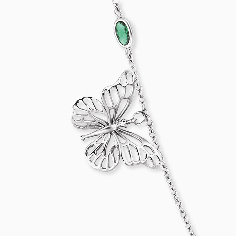 Engelsrufer women's silver necklace 80 cm with colored zirconia, ginkgo, dragonfly and butterfly