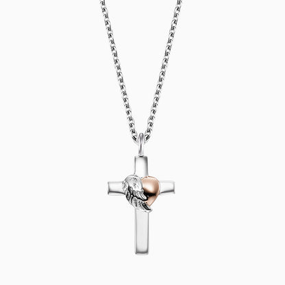 Engelsrufer women's silver necklace with pendant cross with heart wings bicolor