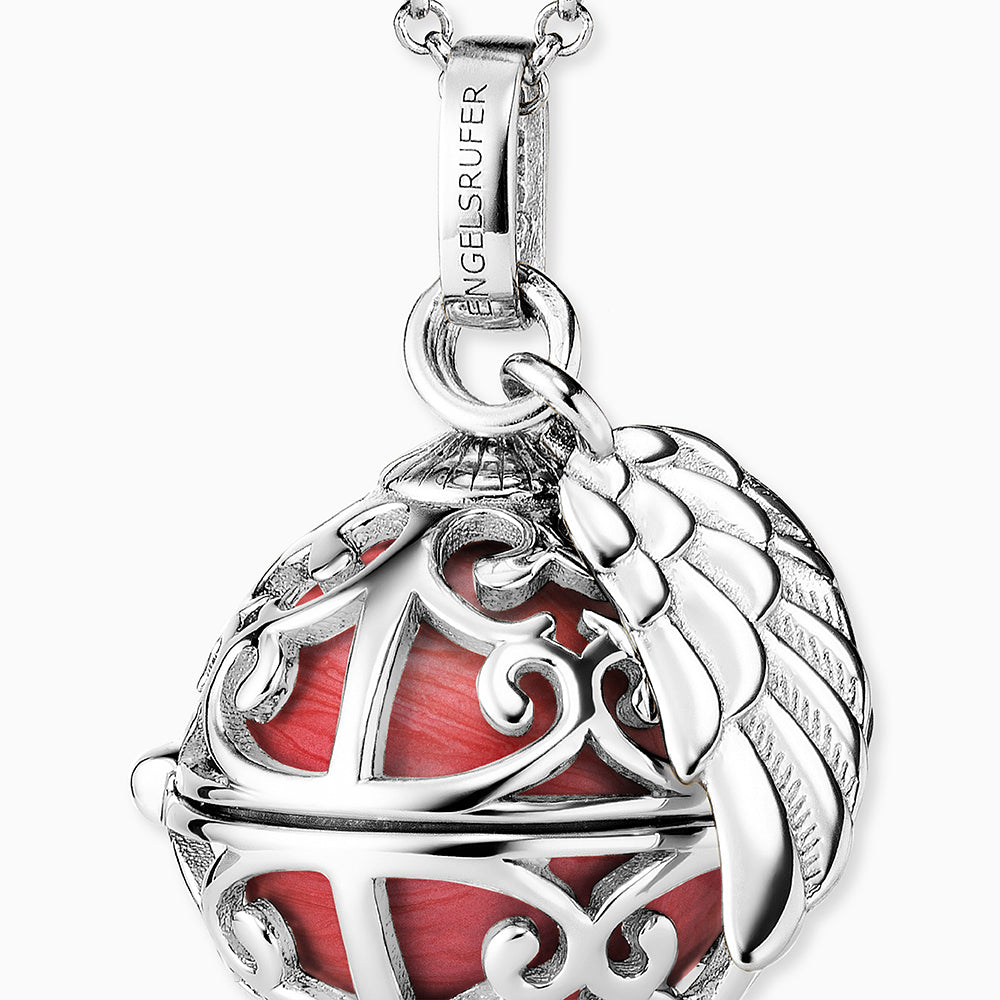 Engelsrufer women's necklace silver with wing pendant and Chime in mother-of-pearl red in 45 + 5 cm