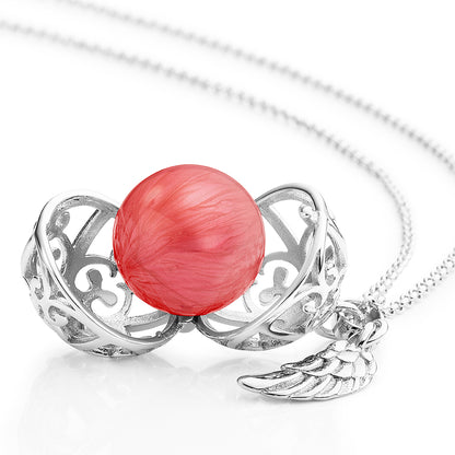 Engelsrufer women's necklace silver with wing pendant and Chime in mother-of-pearl red in 45 + 5 cm