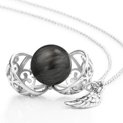 Engelsrufer women's necklace silver with wing pendant and Chime in mother-of-pearl gray in 45 + 5 cm