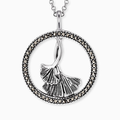 Engelsrufer women's silver necklace with ginkgo pendant made of marcasite