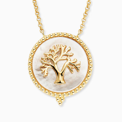Engelsrufer women's necklace in gold with tree of life on white mother-of-pearl