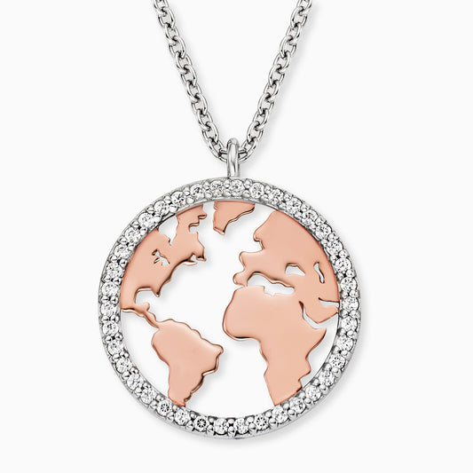 Engelsrufer women's necklace world in silver and rose with zirconia