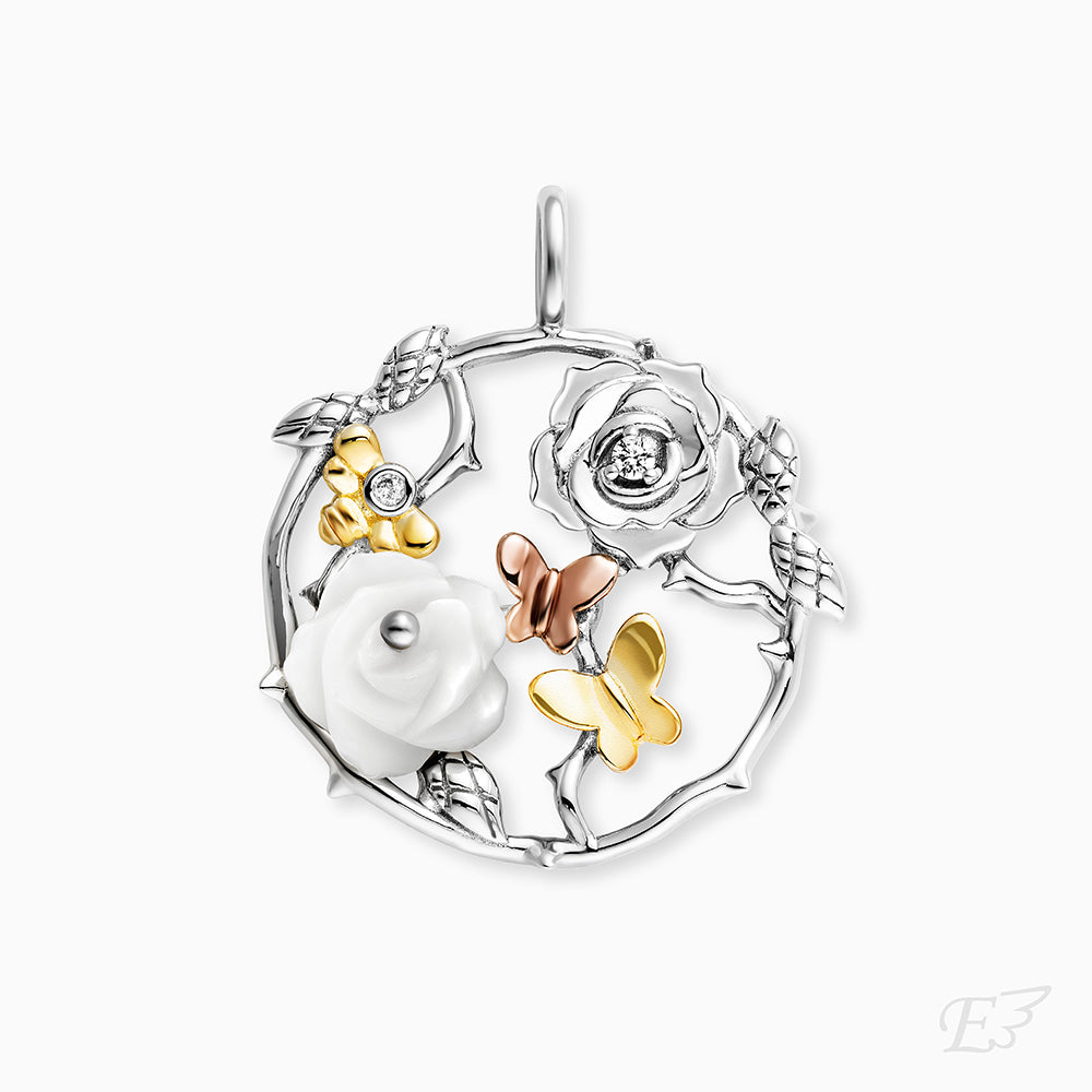 Engelsrufer women's necklace pendant Rose Garden in mother-of-pearl with zirconia