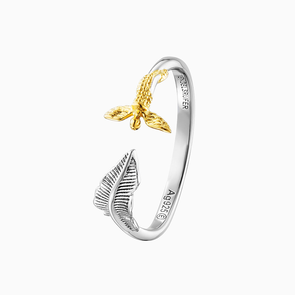 Engelsrufer ring silver women's feather & angel with zirconia bicolor