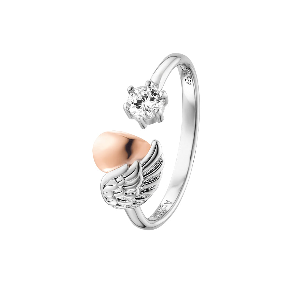 Engelsrufer women's silver ring with heart wings and bicolor zirconia