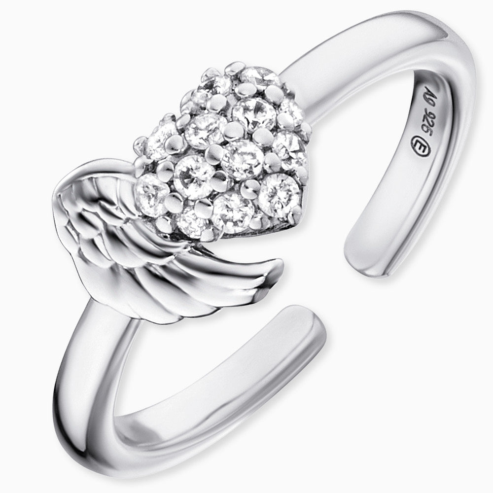 Engelsrufer women's ring silver open with wings and heart made of zirconia stones