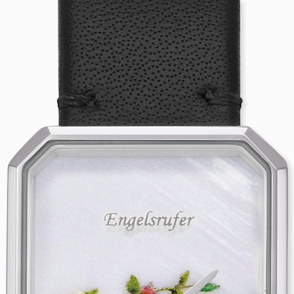 Engelsrufer analog ladies watch flower silver with black leather strap