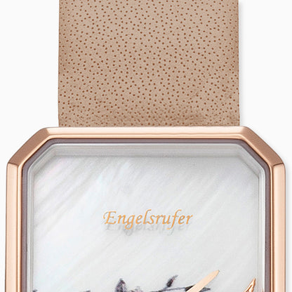 Engelsrufer analogue quartz watch flower gold with nubuck leather strap brown