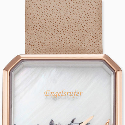 Engelsrufer analoge Quarzuhr Blume gold mit Nubuk Lederband braun