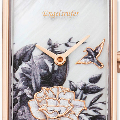 Engelsrufer analoge Quarzuhr Blume gold mit Nubuk Lederband braun