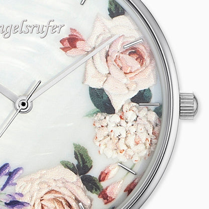 Engelsrufer women's watch analogue flower silver with leather strap in beige