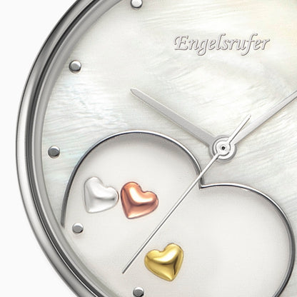 Engelsrufer watch analog silver with hearts and gray nubuck leather bracelet