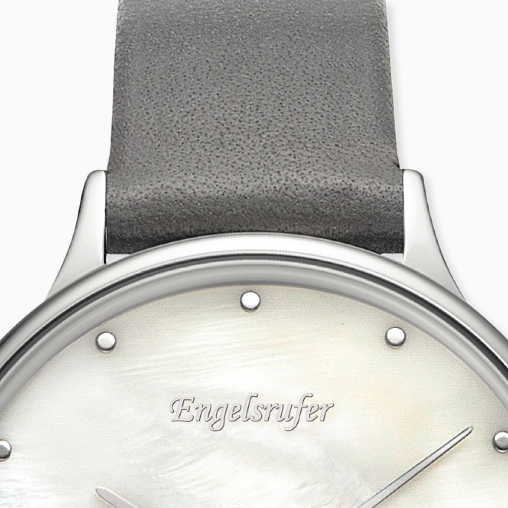 Engelsrufer watch analog silver with hearts and gray nubuck leather bracelet