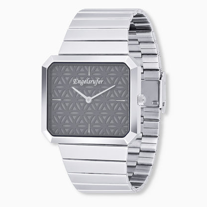 Engelsrufer Flower of Life black watch with stainless steel silver bracelet