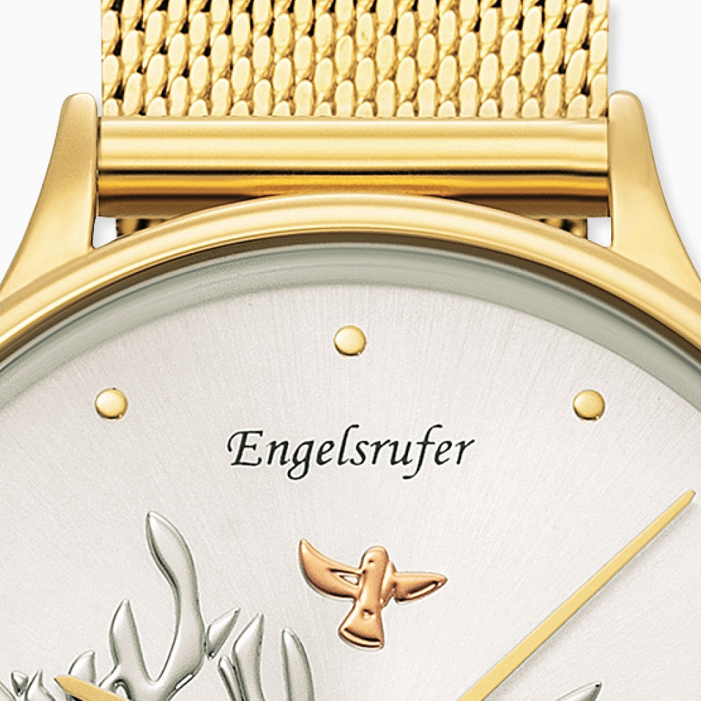 Engelsrufer Uhr Lebensbaum analog mit Meshband gold