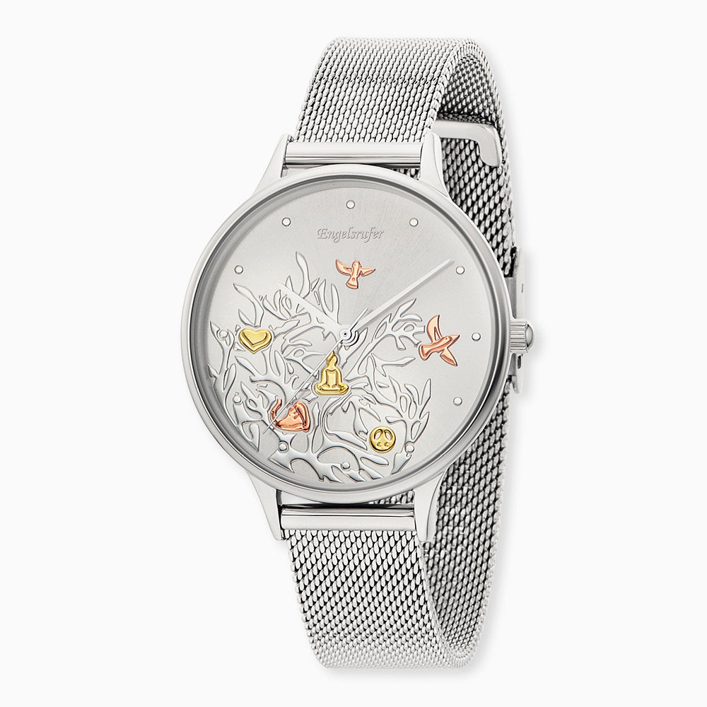 Engelsrufer women's watch tree of life analogue silver with mesh bracelet (changeable)