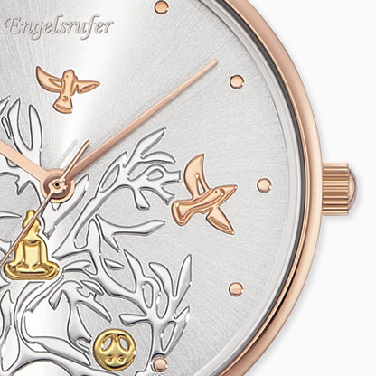Engelsrufer women's watch tree of life rose gold with gray leather strap (changeable)