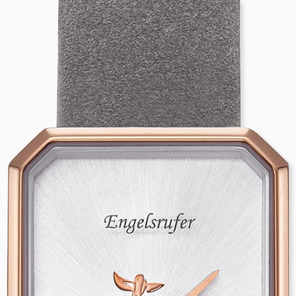 Engelsrufer Armbanduhr analog Lebensbaum rose mit Nubuk Lederband grau