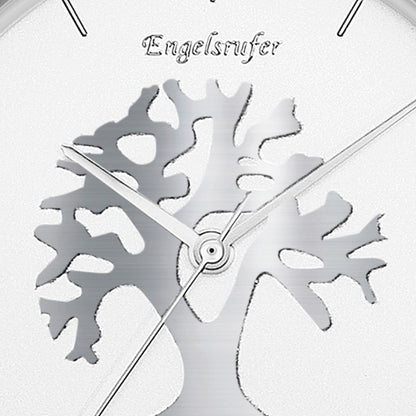 Engelsrufer Uhr Lebensbaum silber mit Zirkoniasteinen multicolor und Meshband silber