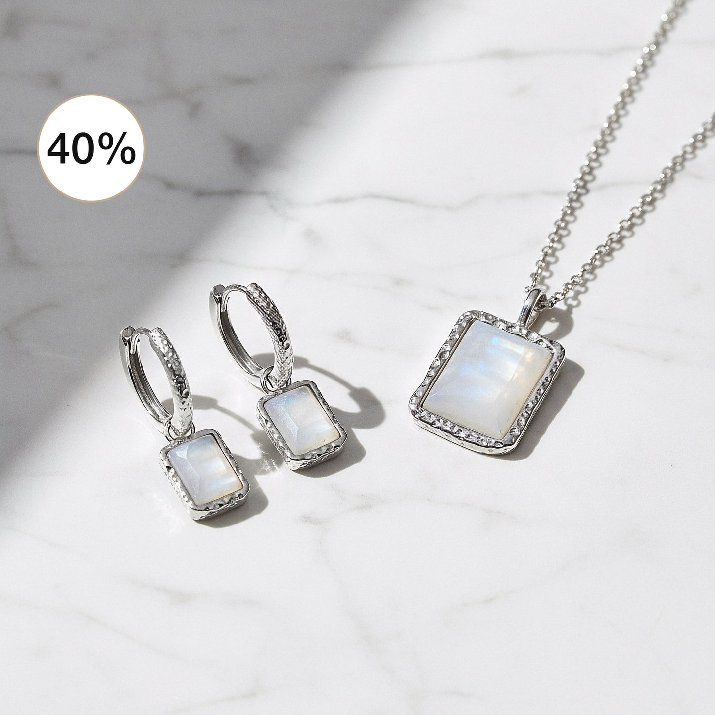 2er Schmuckset 925er Silber Halskette Creolen Pure Moon