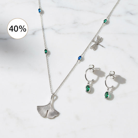 2er Schmuckset 925er Silber Halskette Creolen Joy Nature