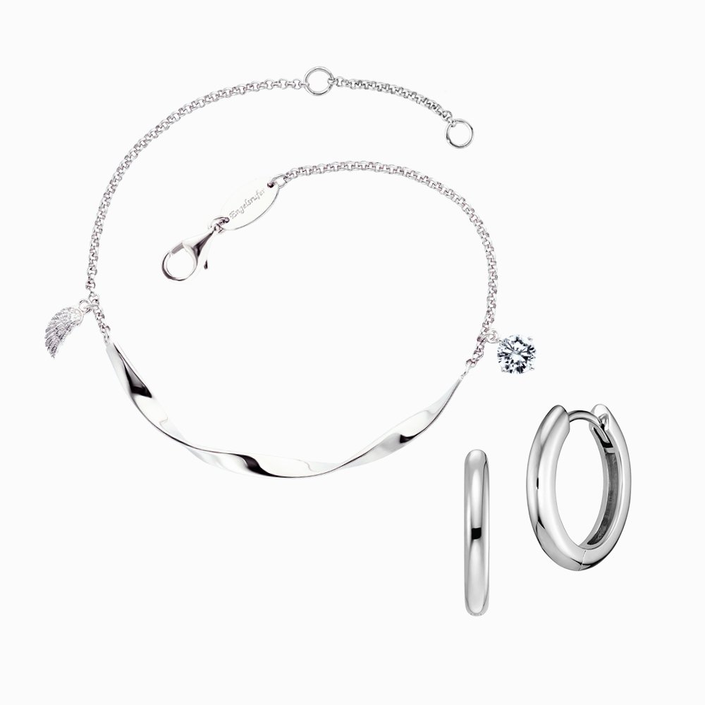 Engelsrufer Creole "Lola" und Twist Armband für Damen: 925er Silber mit Flügel und funkelndem Zirkoniastein